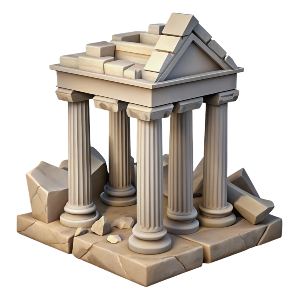 serene modern Lost Temple Ruins Broken Columns Isolated authentic png