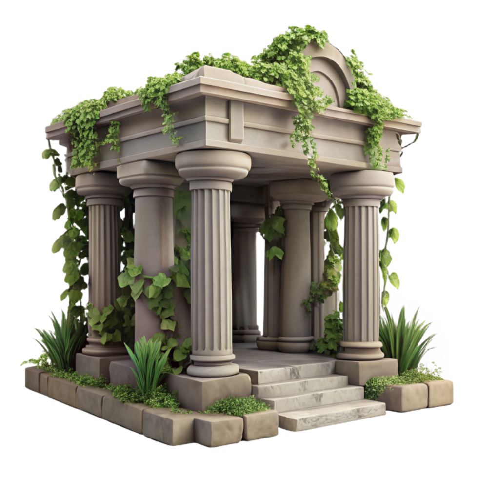 beautiful artistic Lost Temple Ruins Overgrown Vines Transparent Background authentic png