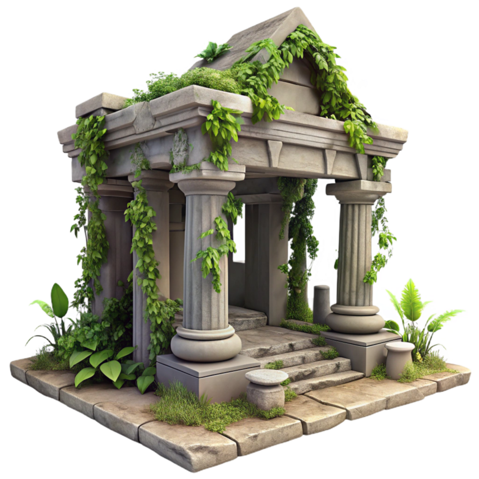 impressive traditional Lost Temple Ruins Overgrown Vines Transparent Background detailed png