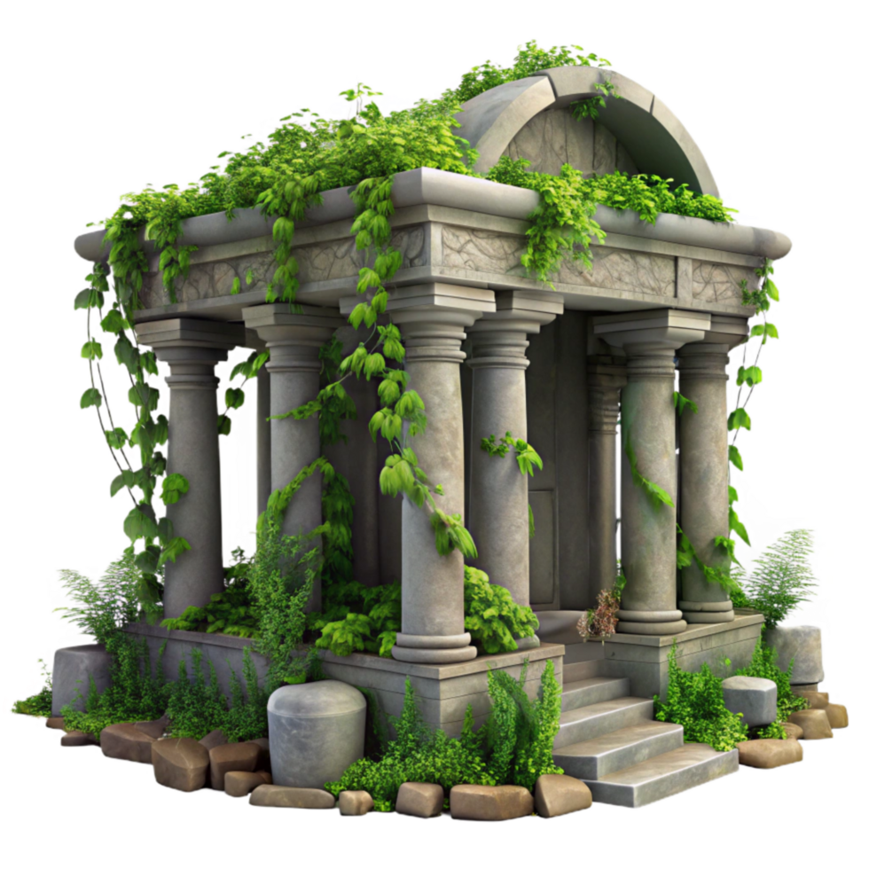 extraordinary vintage Lost Temple Ruins Overgrown Vines Transparent Background exclusive png