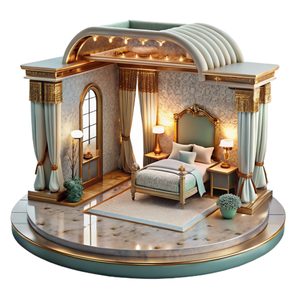 elegant creative Luxury Hotel Room Interior Front View Transparent high quality png
