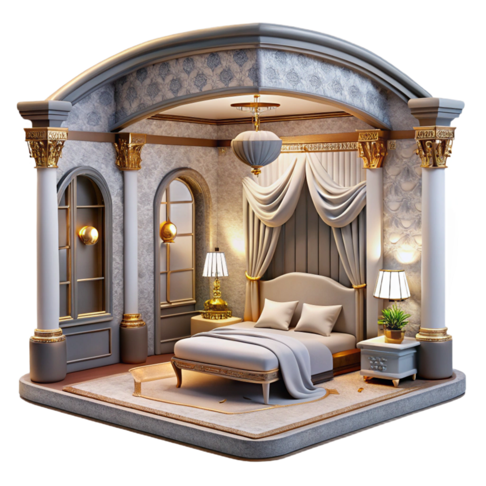 dramatic rustic Luxury Hotel Room Interior Front View Transparent high resolution png