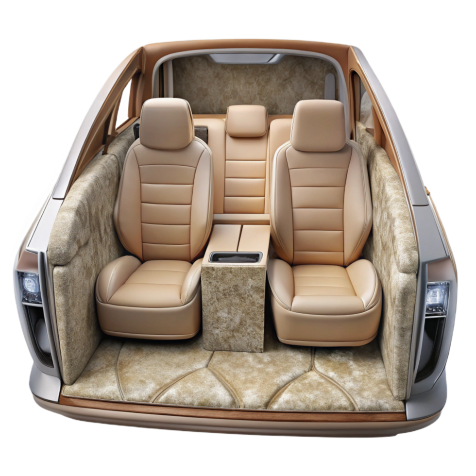 vibrant contemporary Luxury Sedan Interior Backseat View Transparent Background high resolution png