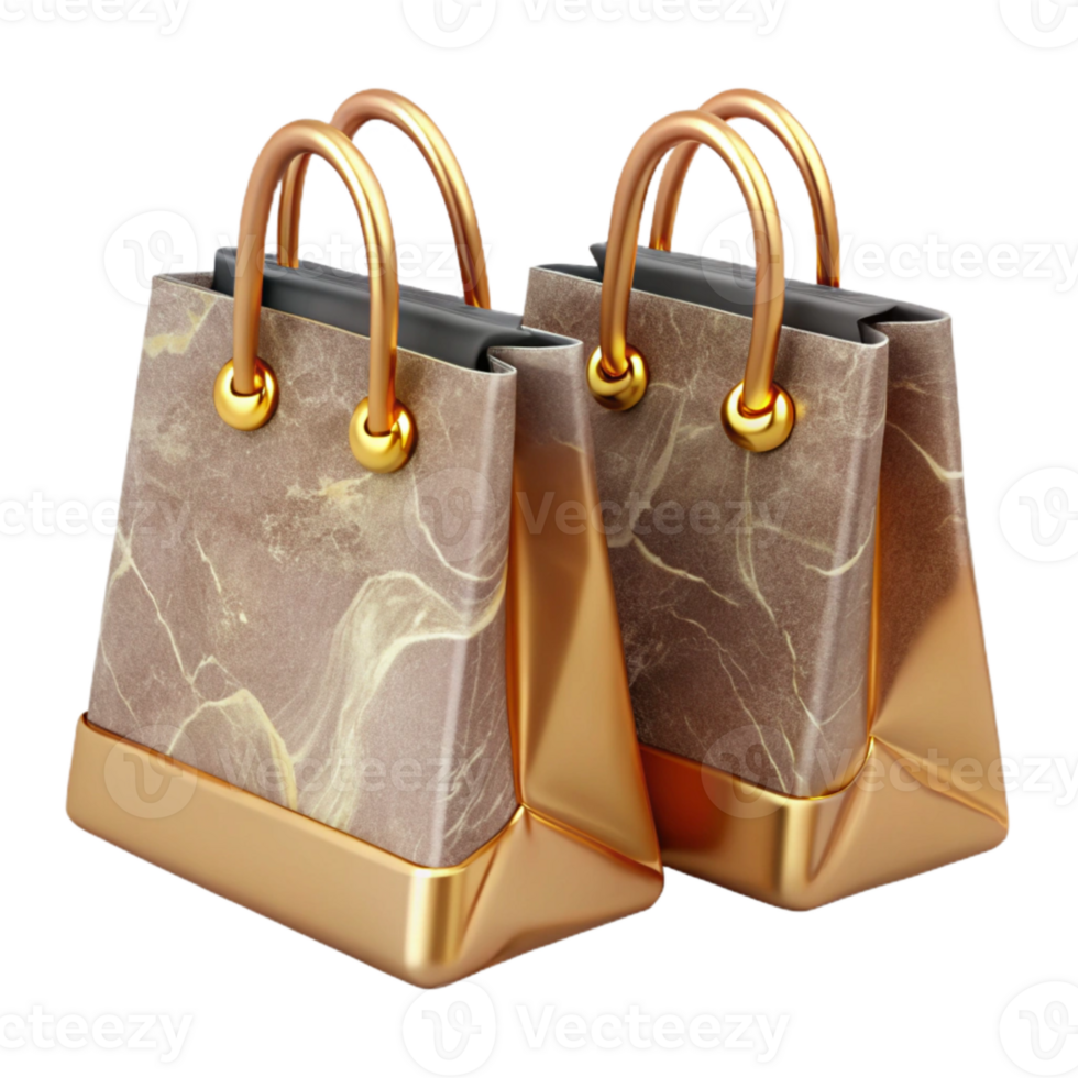 beautiful creative Luxury Shopping Bags with Gold Handles Transparent high resolution png