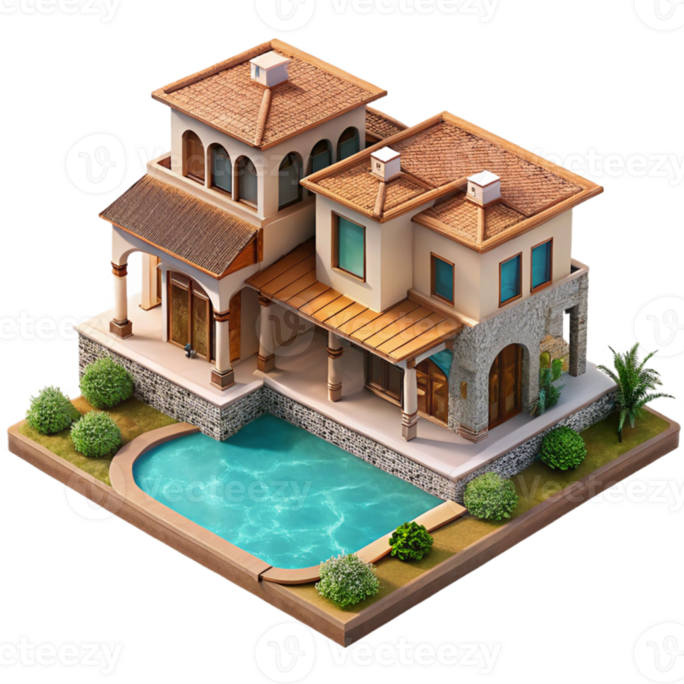 impressive abstract Luxury Villa with Pool Aerial View Transparent Background detailed png