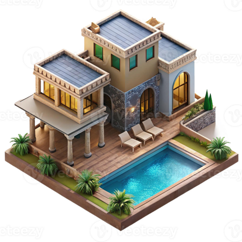 dramatic minimalist Luxury Villa with Pool Aerial View Transparent Background professional png