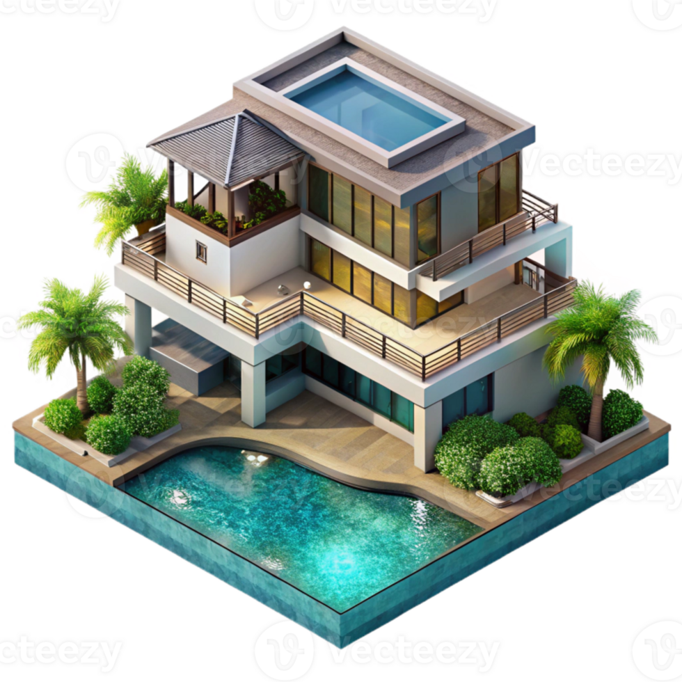 impressive minimalist Luxury Villa with Ocean View Aerial View premium png