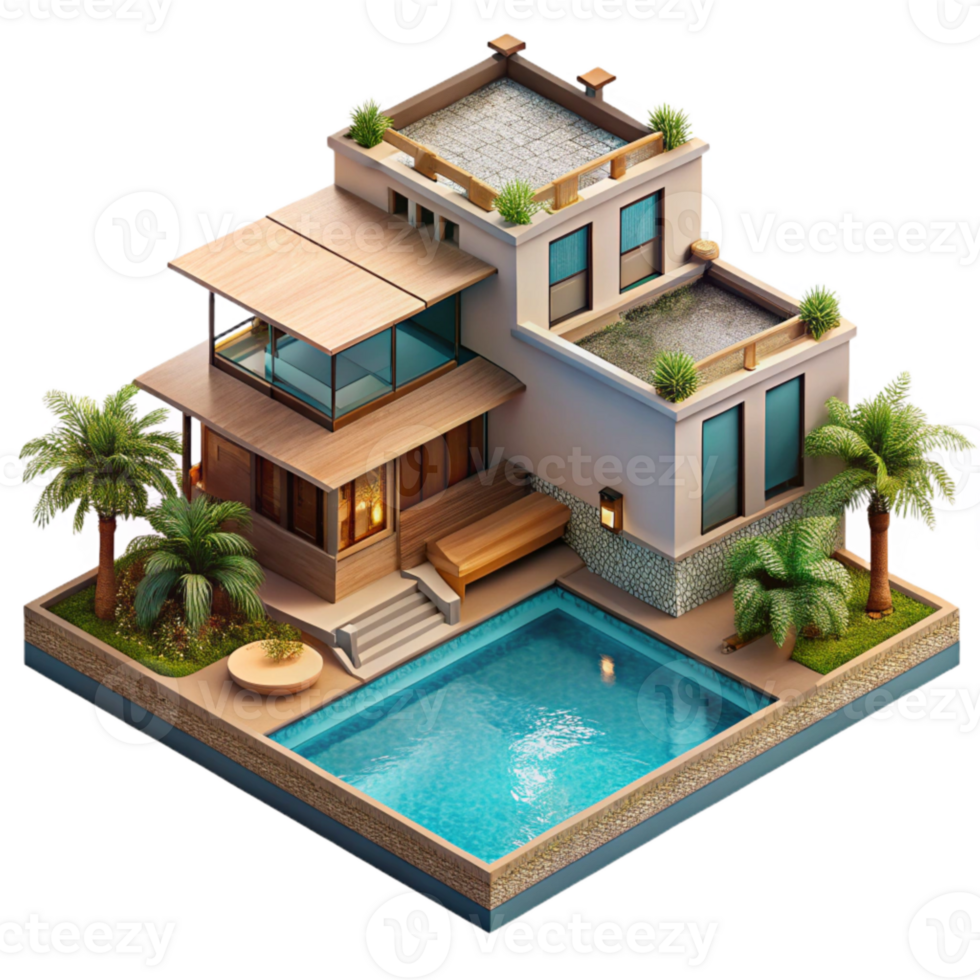 beautiful abstract Luxury Villa with Pool Aerial View Transparent Background authentic png