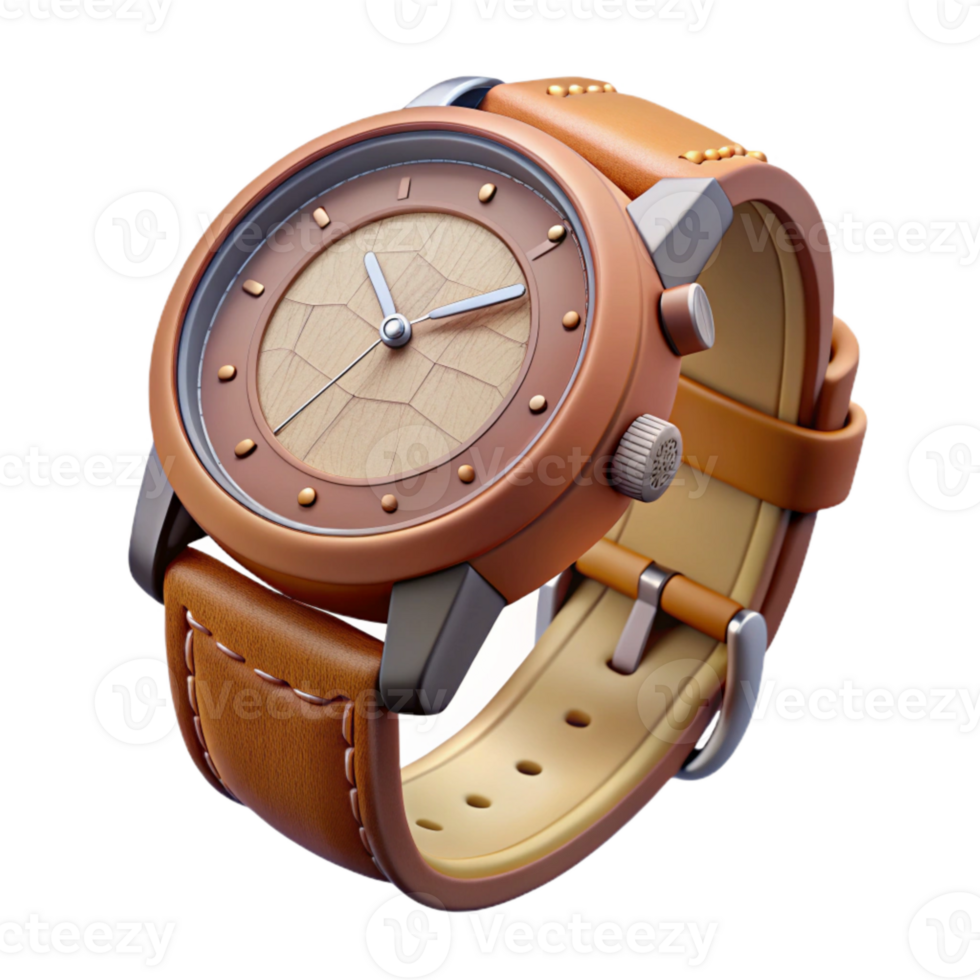 extraordinary vintage Luxury Watch with Leather Strap Side View genuine png