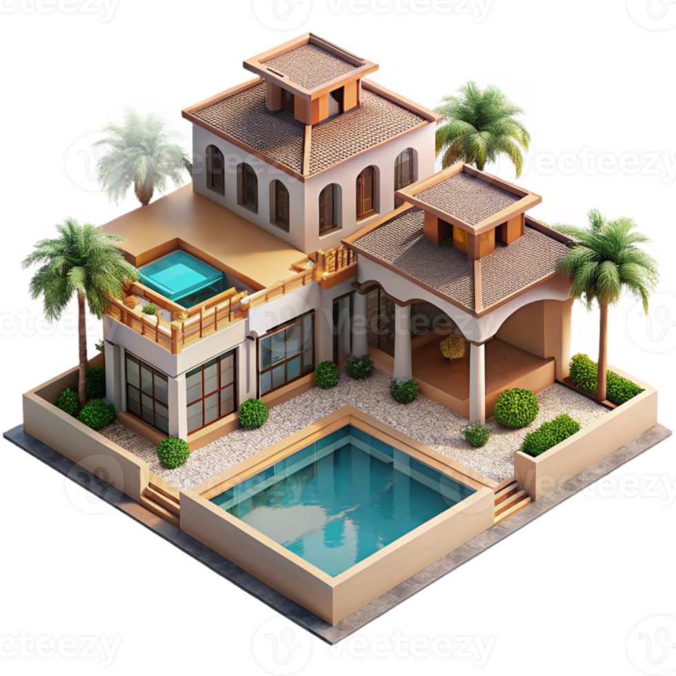 beautiful classic Luxury Villa with Pool Aerial View Transparent Background high quality png