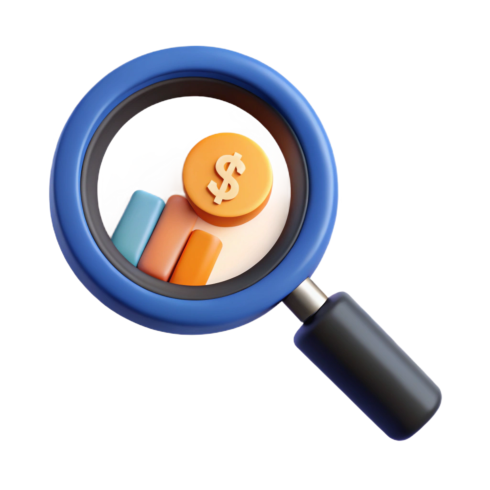 vibrant contemporary Magnifying Glass with Financial Chart Isolated original png