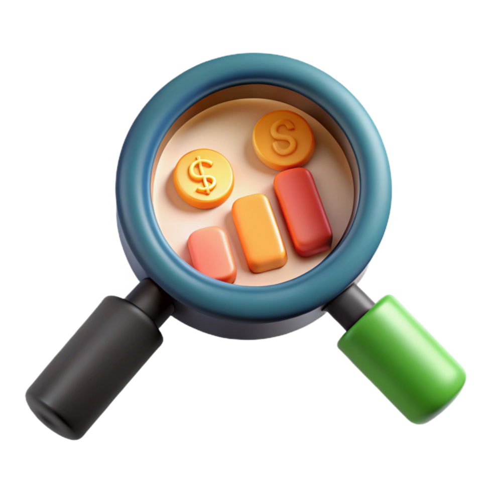 magnificent creative Magnifying Glass with Financial Chart Isolated original png