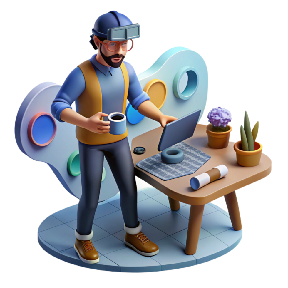 vibrant classic Man Designing in Virtual Reality Space Cutout original png