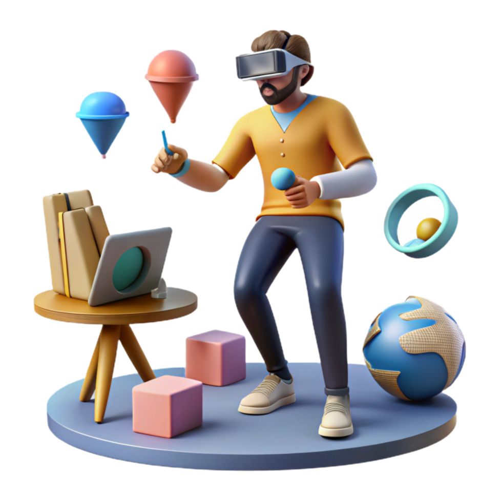 stunning traditional Man Designing in Virtual Reality Space Cutout authentic png