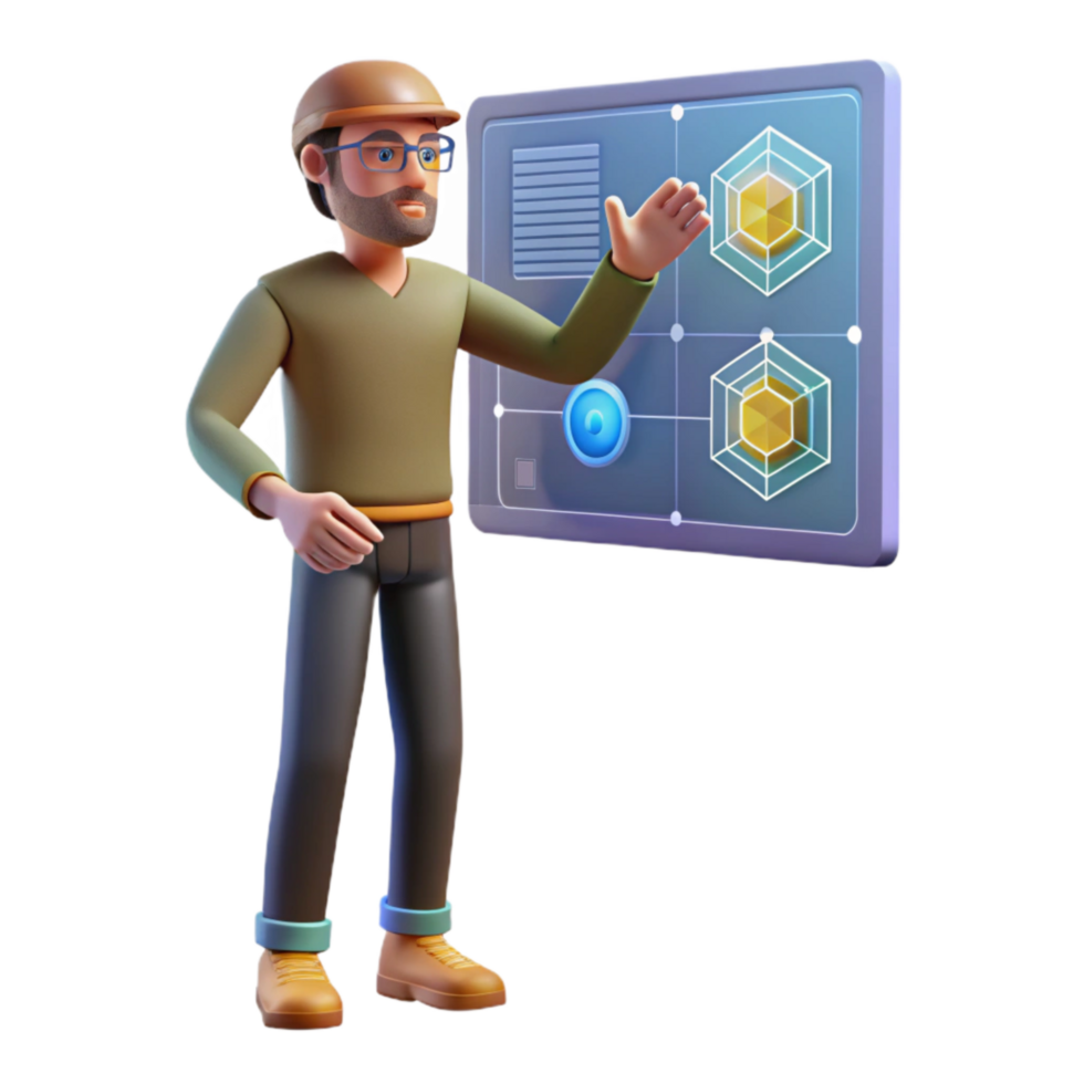 wonderful artistic Man Interacting with Virtual Interface Cutout high resolution png