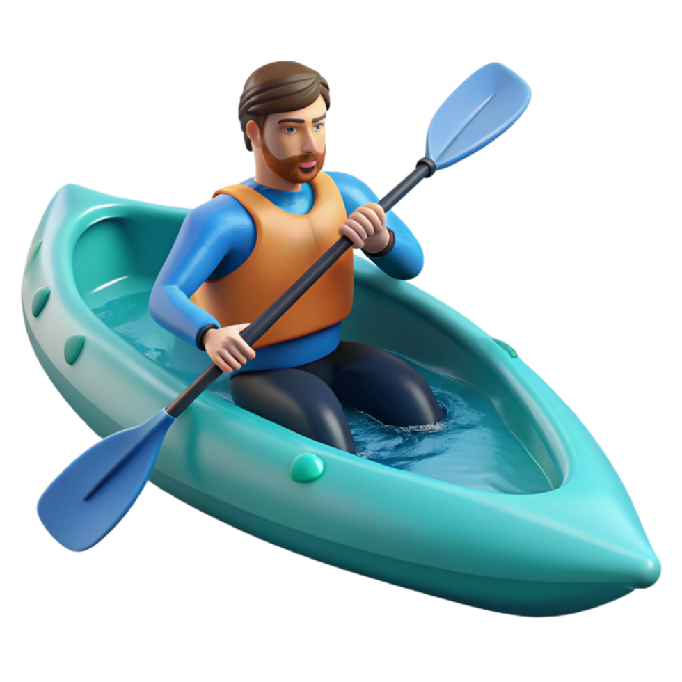 serene traditional Man Kayaking in Turquoise Water Transparent exclusive png