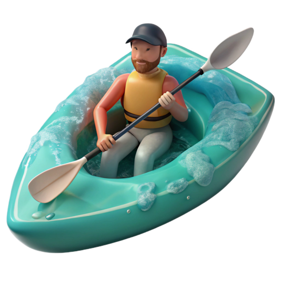 elegant minimalist Man Kayaking in Turquoise Water Transparent professional png