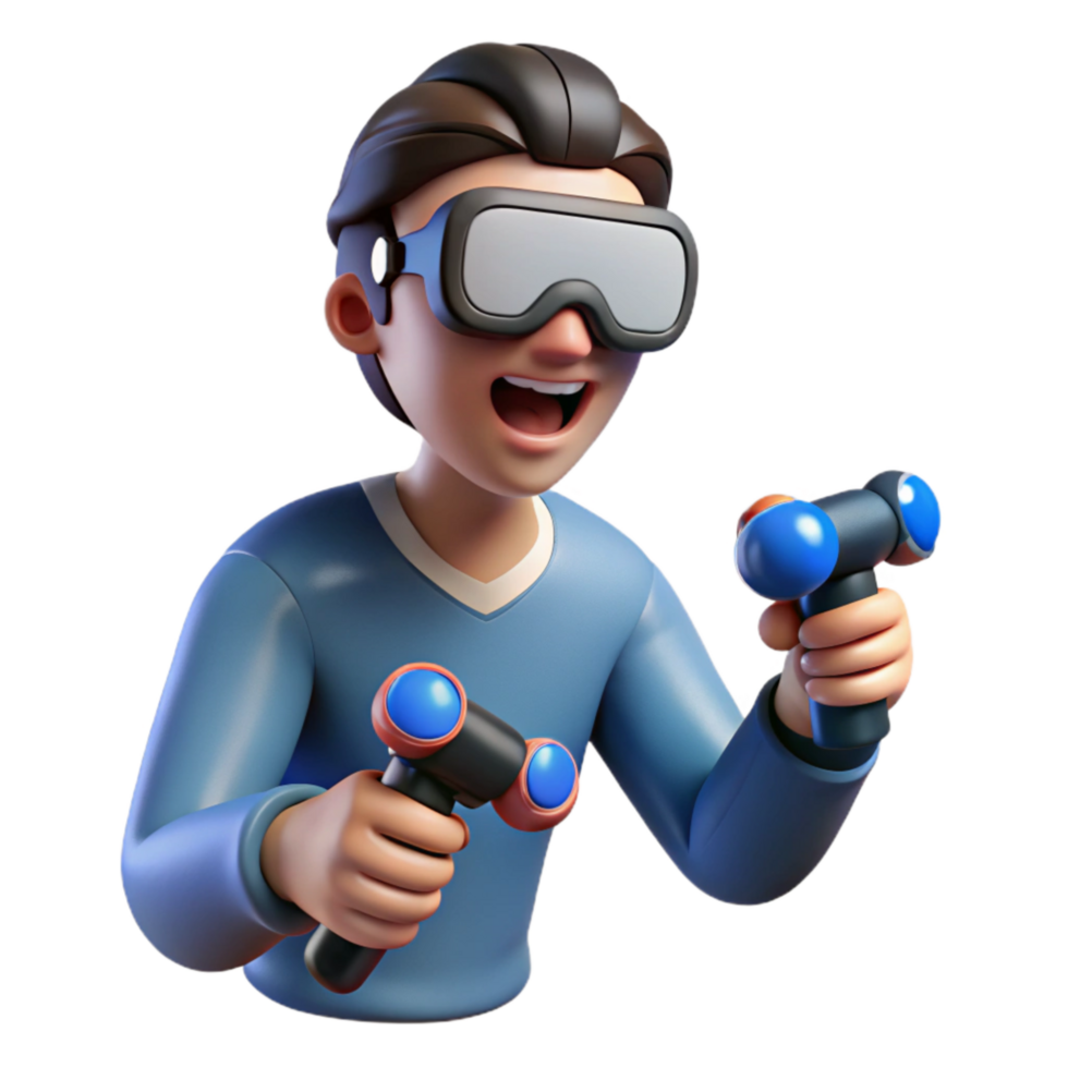 impressive traditional Man Playing Vr Game with Controllers Isolated Element genuine png