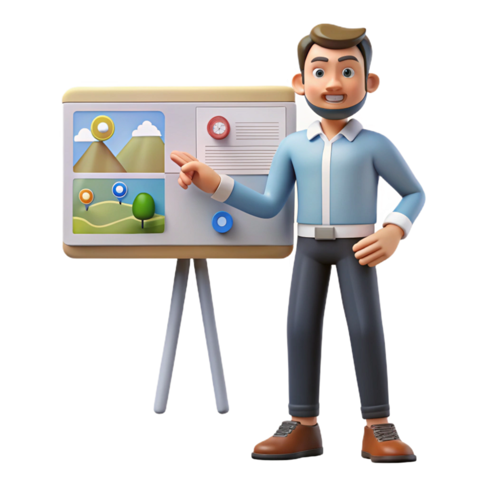 dramatic artistic Man Presenting Online with Slideshow Cutout png