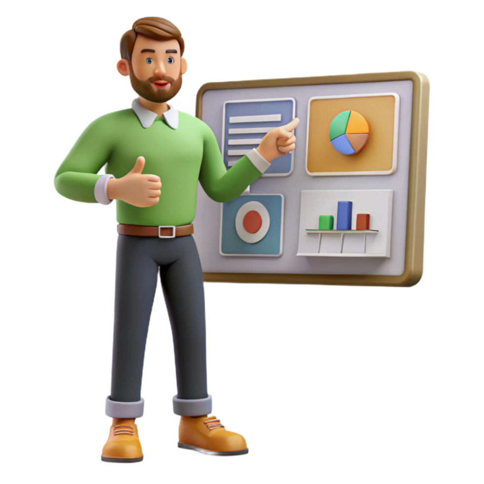 wonderful artistic Man Presenting Online with Slideshow Cutout high resolution png