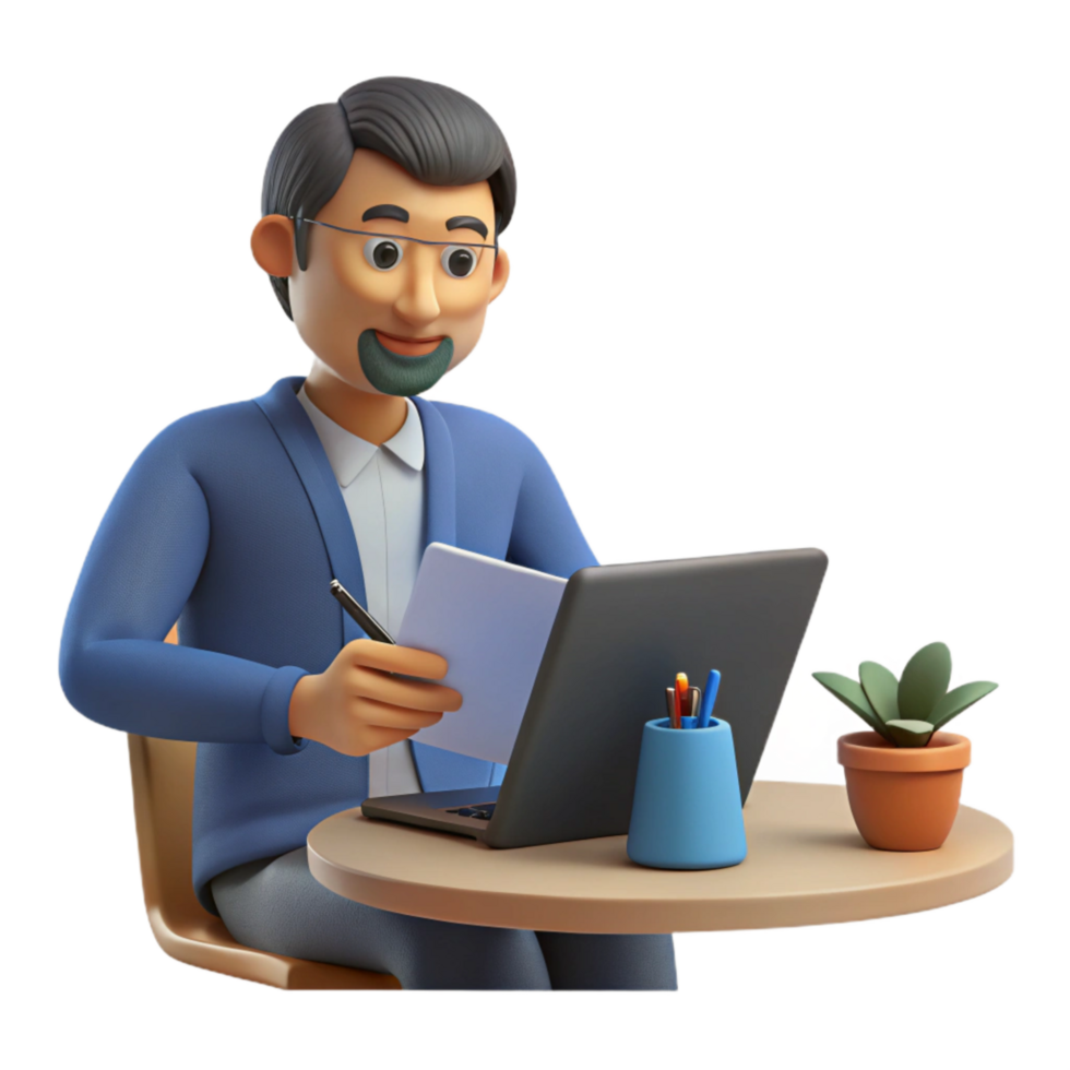 beautiful modern Man Taking Notes During Online Meeting Cutout genuine png