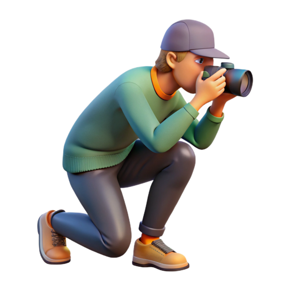 wonderful abstract Man Taking Photo Kneeling Down Transparent Background exclusive png