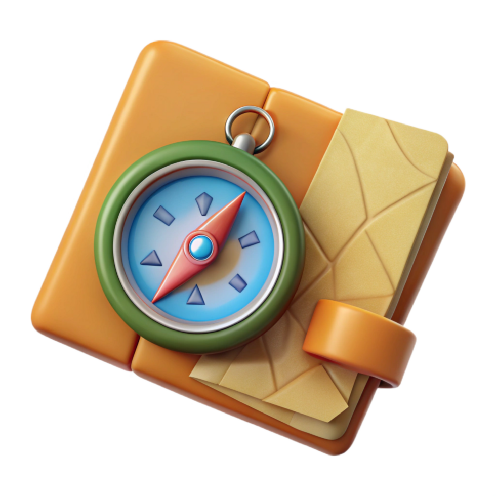 elegant modern Map and Compass Top View Transparent Background high resolution png