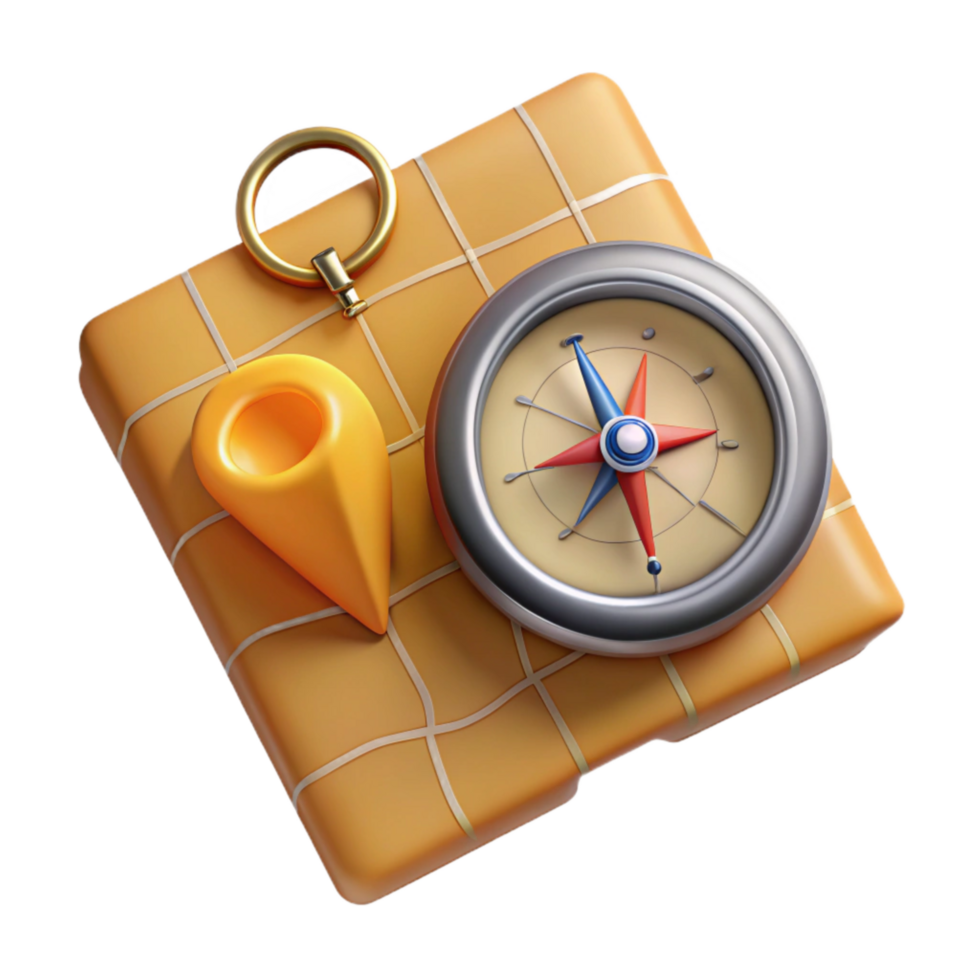 serene rustic Map and Compass Top View Transparent Background professional png