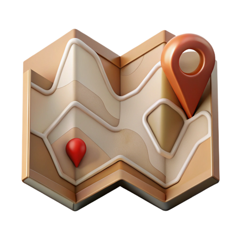 stunning abstract Map Folded Top View Isolated detailed png