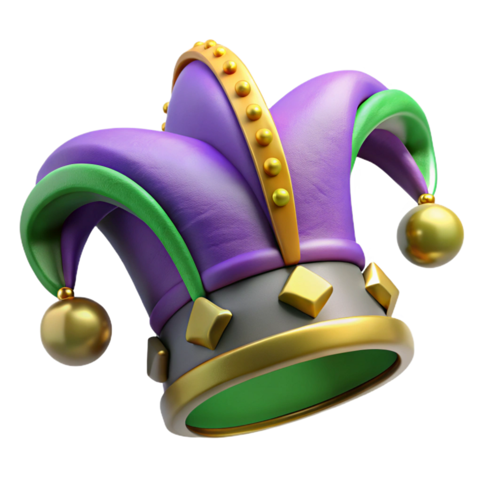 impressive creative Mardi Gras Jester Hat with Bells Cutout professional png