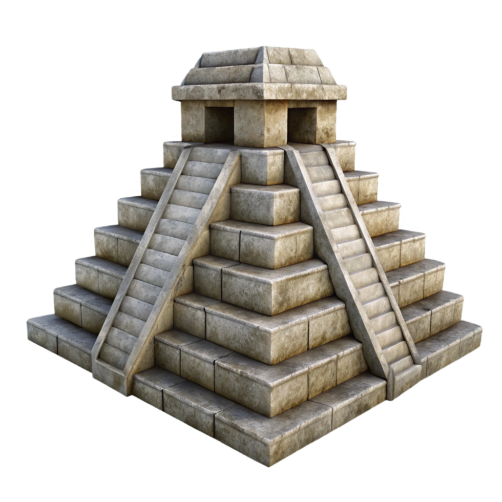 magnificent classic Mayan Pyramid Stone Texture Front View Transparent Background high quality png