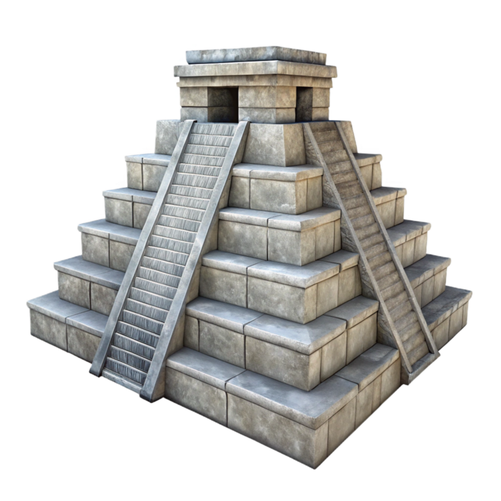 vibrant contemporary Mayan Pyramid Stone Texture Front View Transparent Background high resolution png