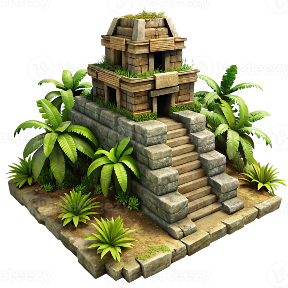 elegant classic Mayan Temple Ruins Overgrown Vegetation png