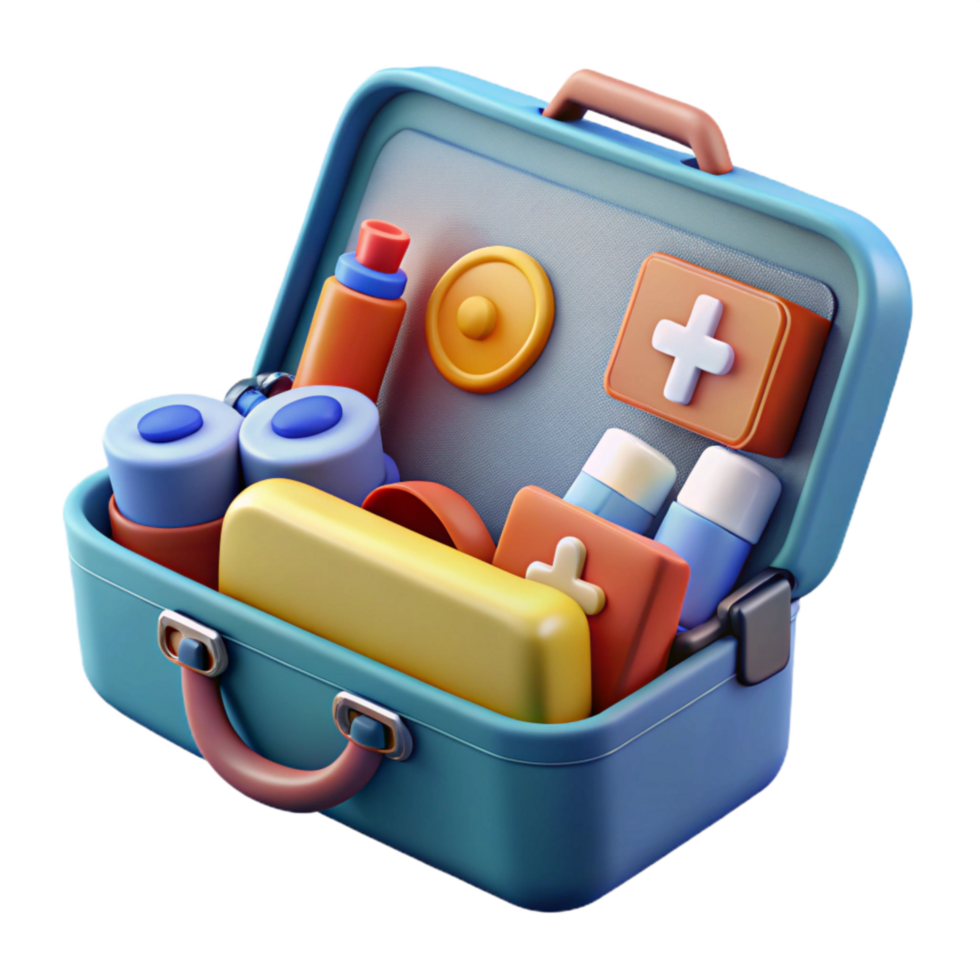 extraordinary minimalist Medical Kit Open Contents Transparent Background Cutout png