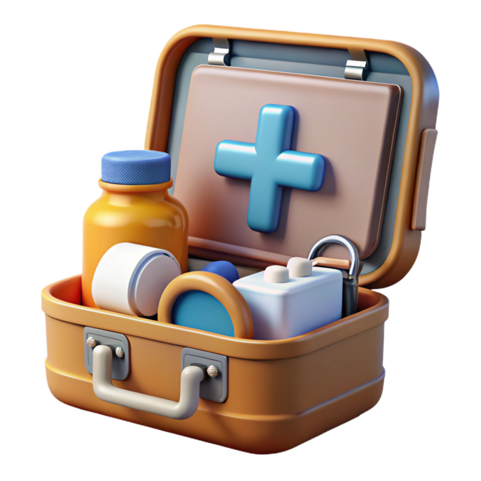 magnificent vintage Medical Kit Open with Supplies Isolated genuine png