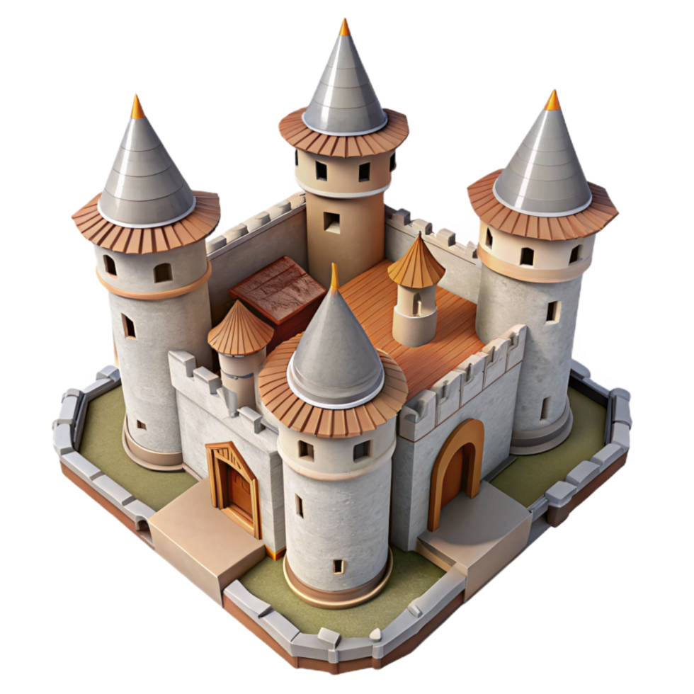 impressive vintage Medieval Castle Keep High Angle View Transparent Background png