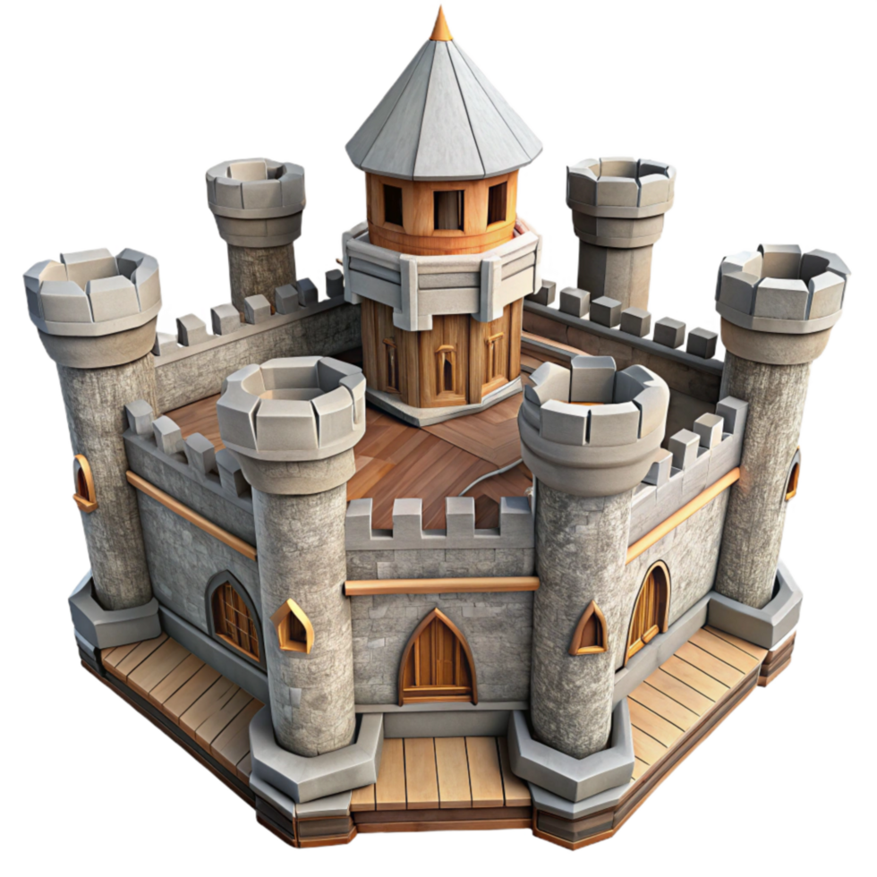 dramatic classic Medieval Castle Keep High Angle View Transparent Background premium png