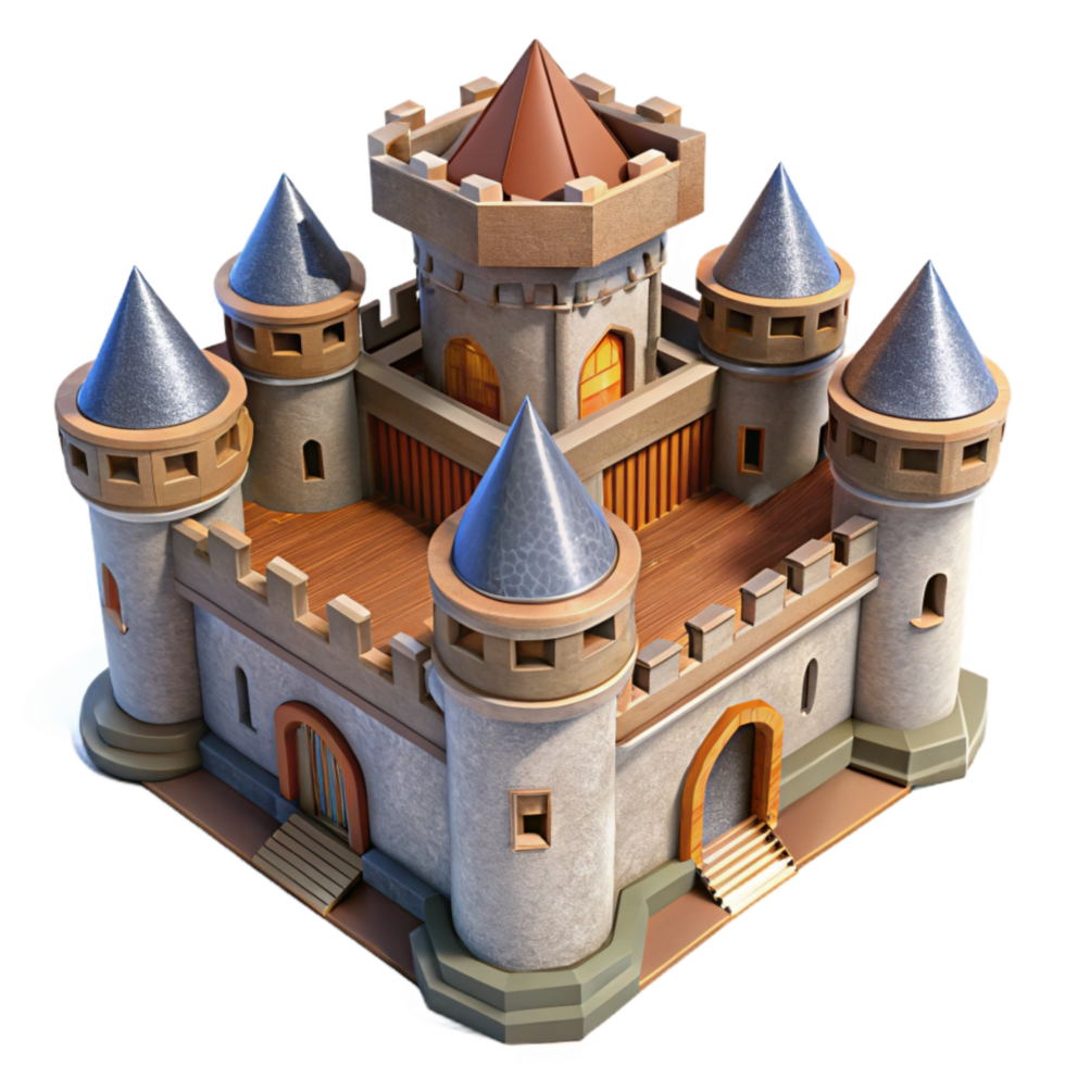 impressive modern Medieval Castle Keep High Angle View Transparent Background png