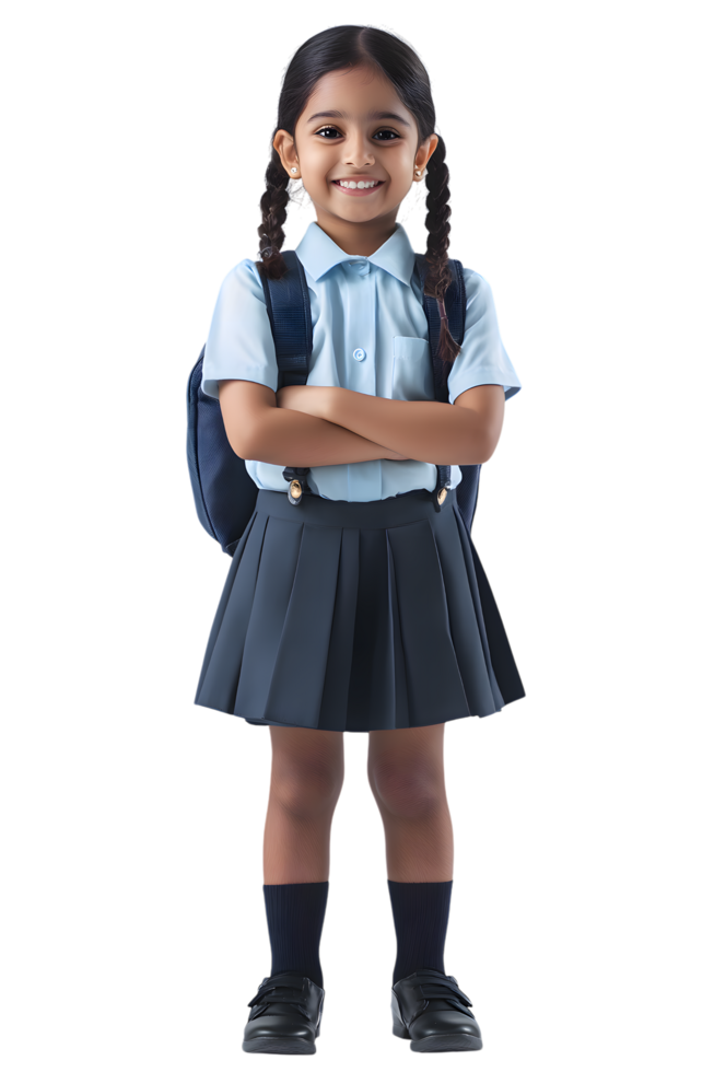 Smiling Schoolgirl in Uniform with Backpack transparent background png