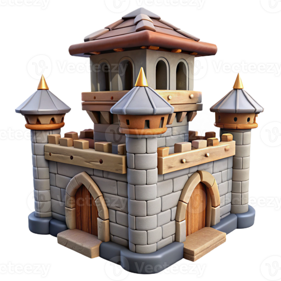 beautiful traditional Medieval City Walls Guard Tower Detail Transparent Background high quality png