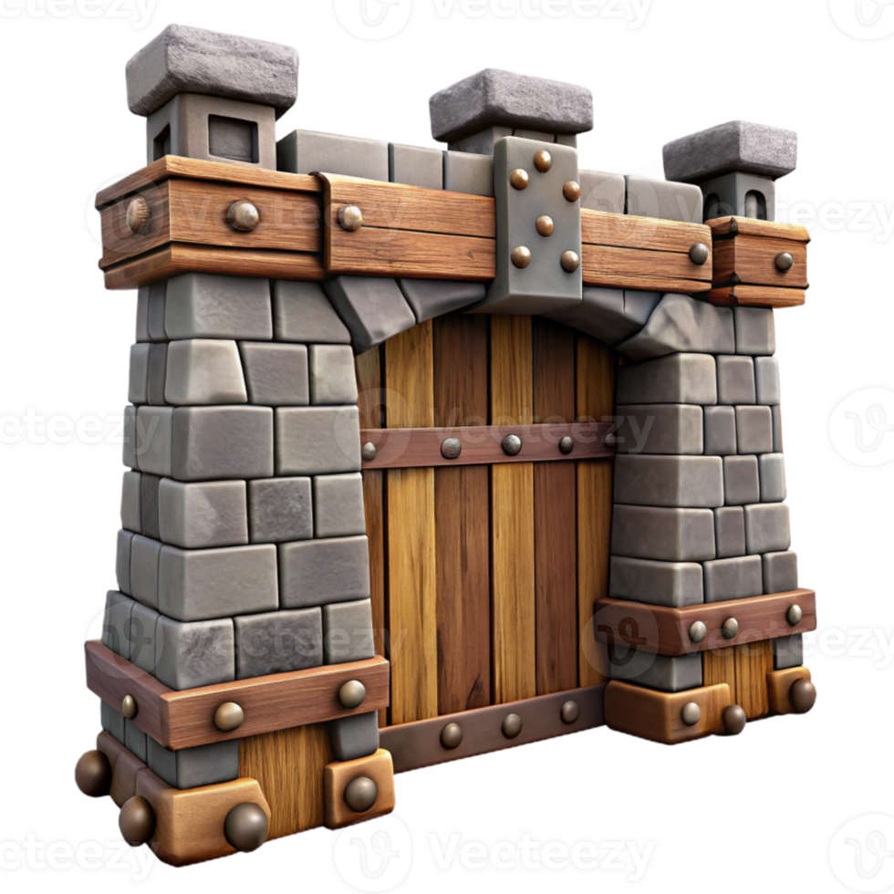 serene modern Medieval Fortress Gate Heavy Wood Transparent Background detailed png