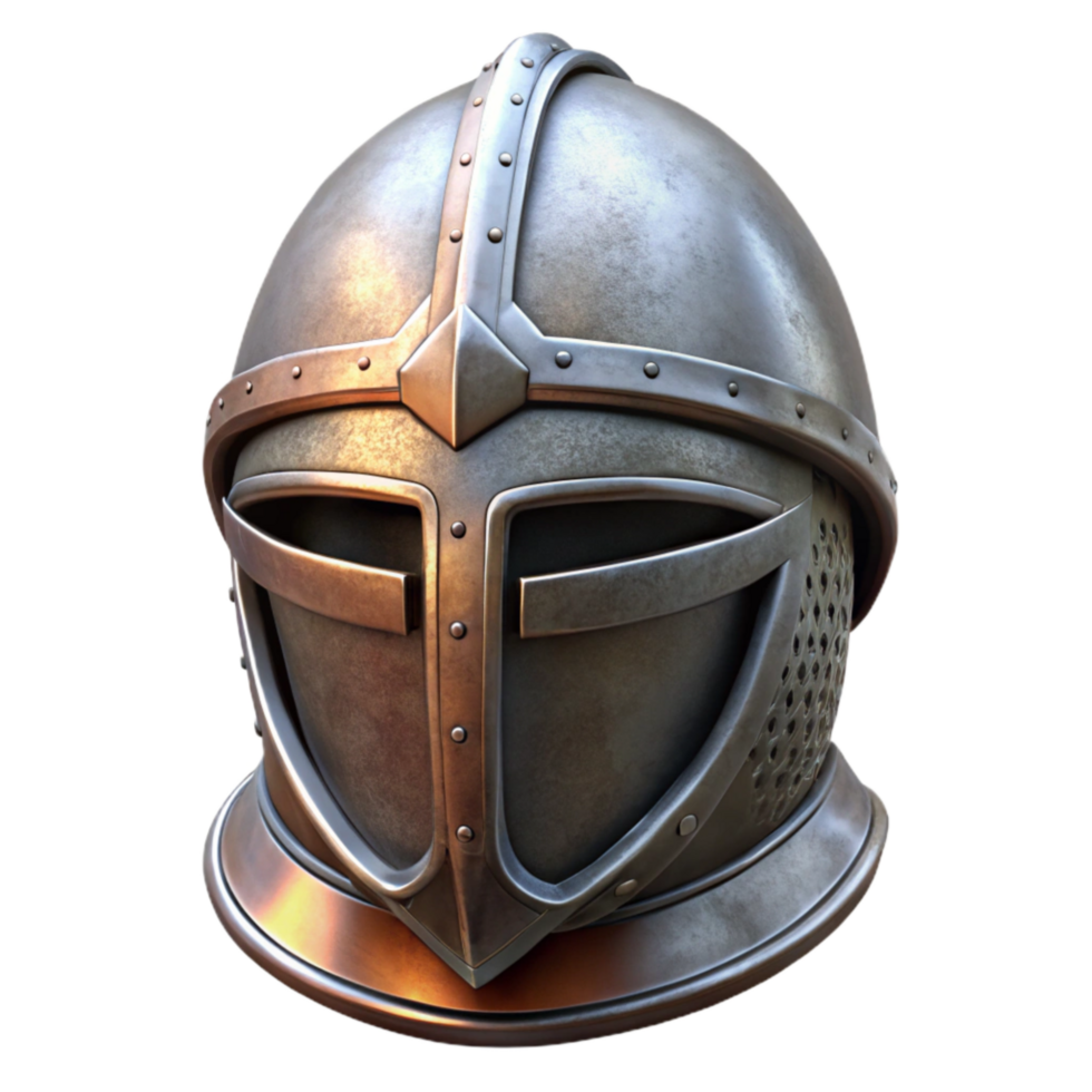 serene rustic Medieval Knight Helmet Metal Texture Front View Isolated exclusive png