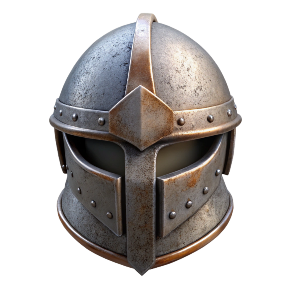 serene classic Medieval Knight Helmet Metal Texture Front View Isolated exclusive png