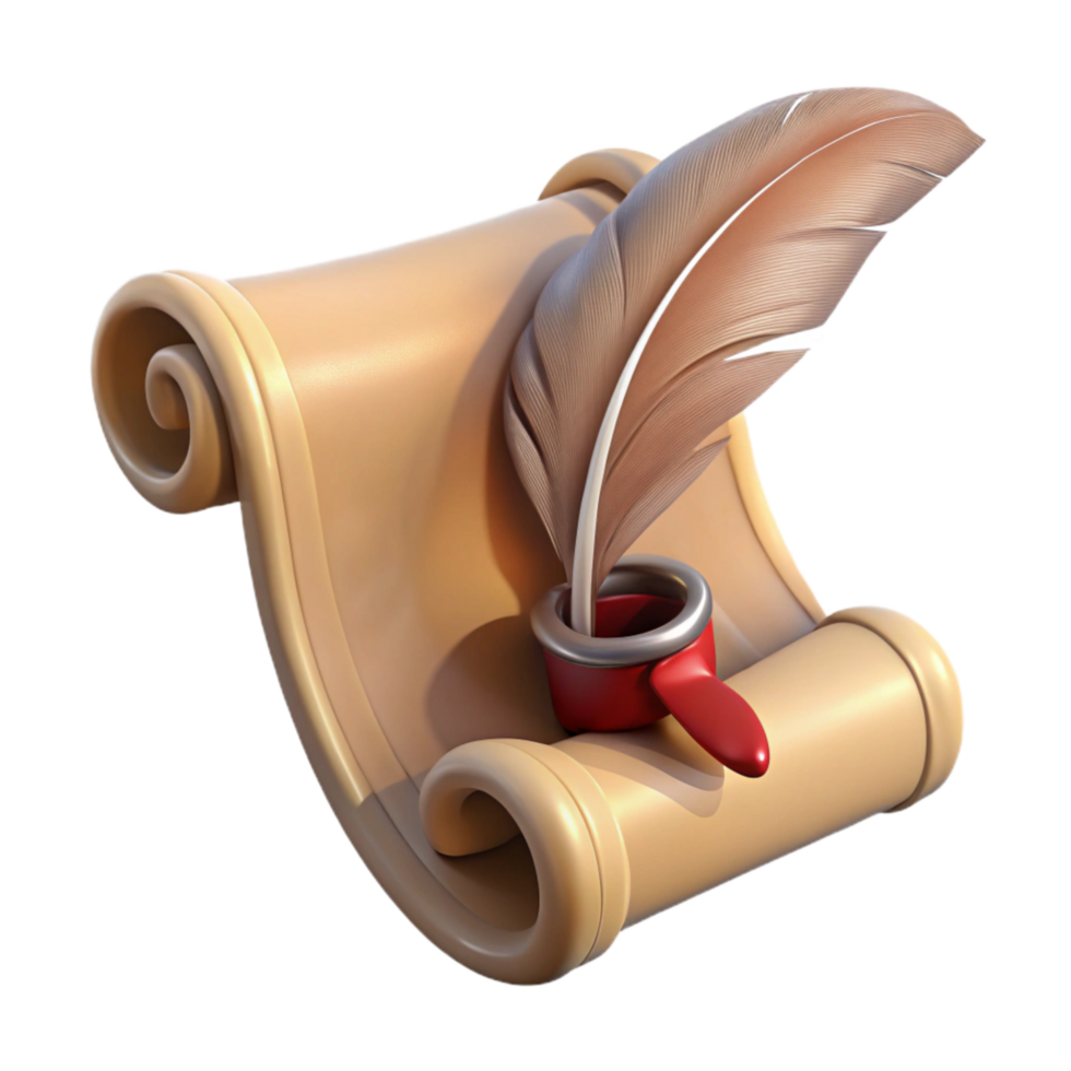 magnificent rustic Medieval Manuscript with Quill Isolated Cutout genuine png