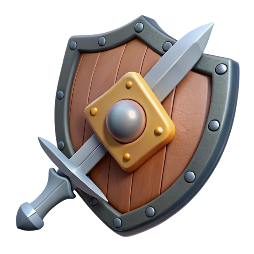 vibrant rustic Medieval Sword and Shield Isolated Cutout authentic png