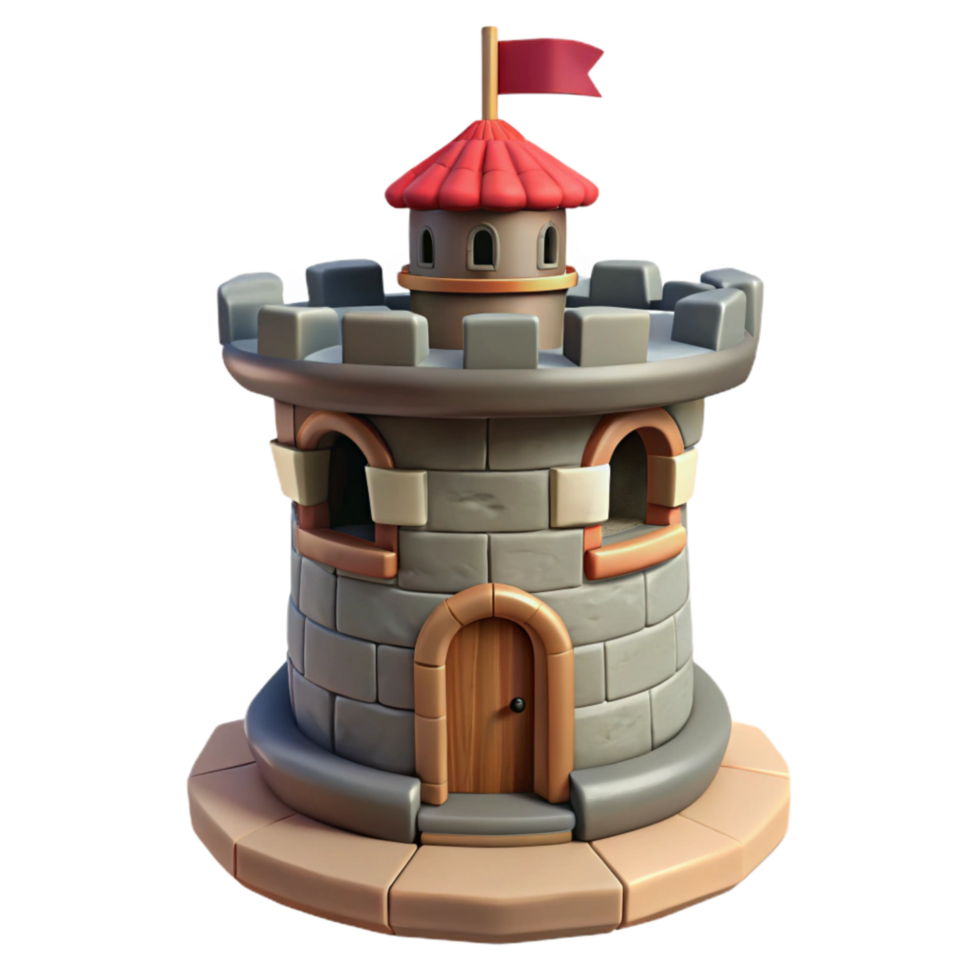 magnificent minimalist Medieval Tower with Flag Transparent Background png