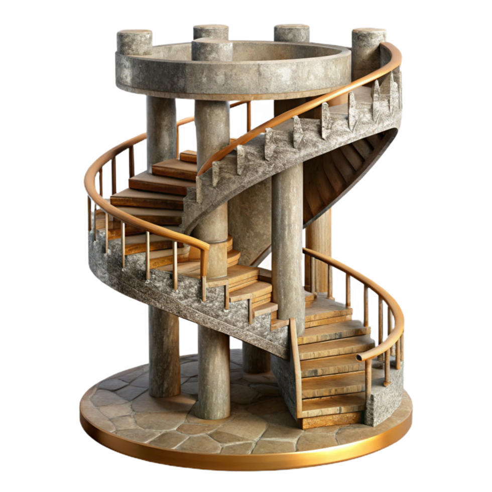 dramatic contemporary Medieval Tower Spiral Staircase Transparent Background high quality png