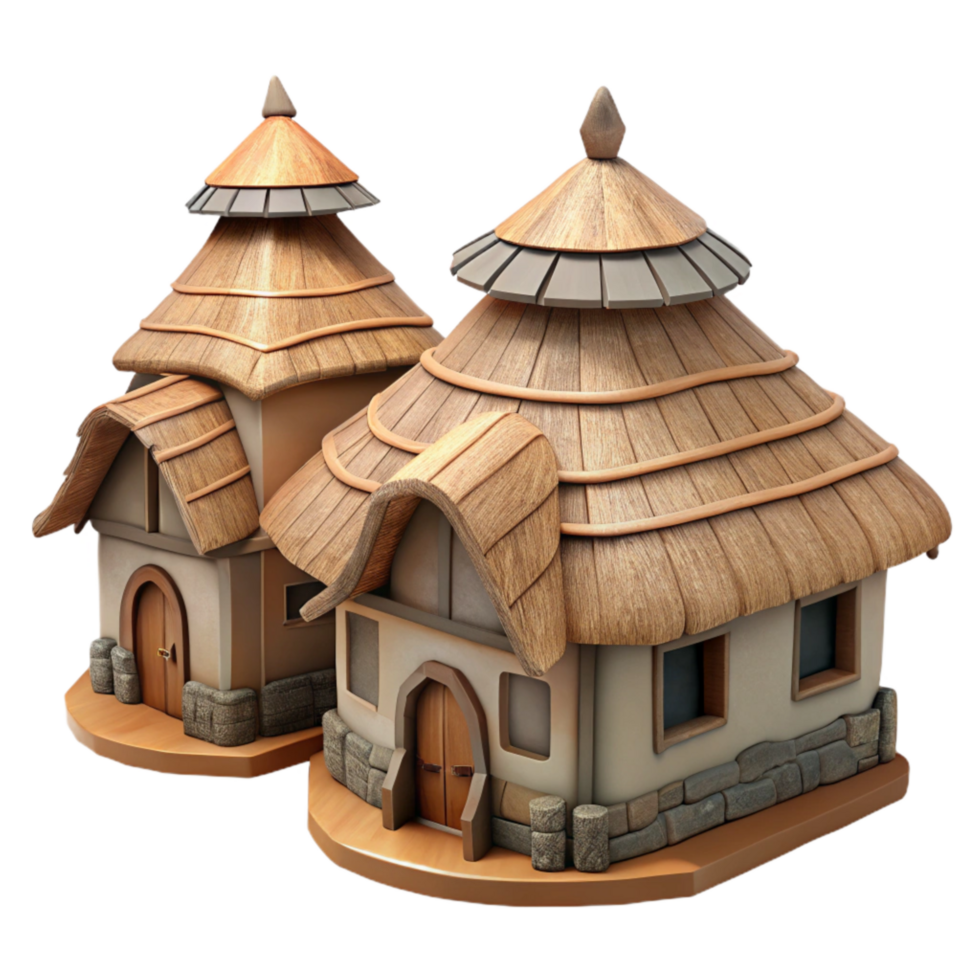 beautiful abstract Medieval Village Houses Thatched Roofs Transparent Background professional png