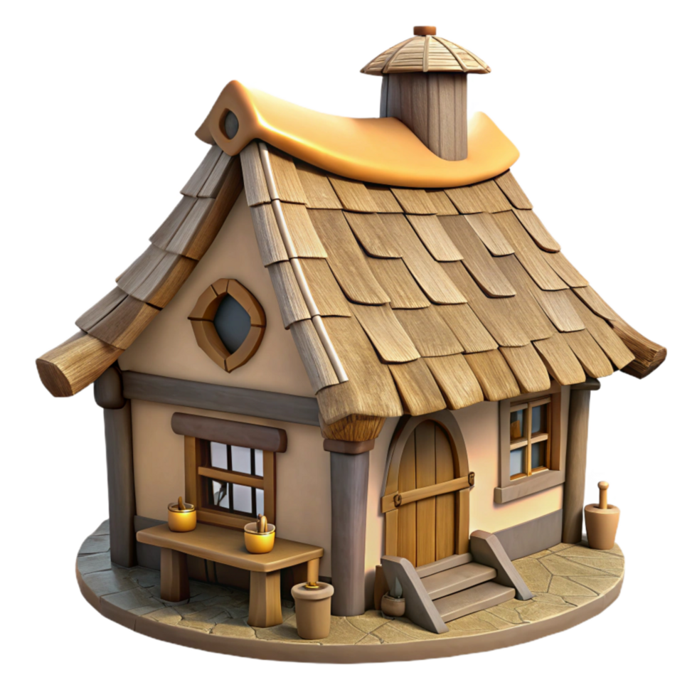 elegant abstract Medieval Village House Thatched Roof Cutout Element high resolution png