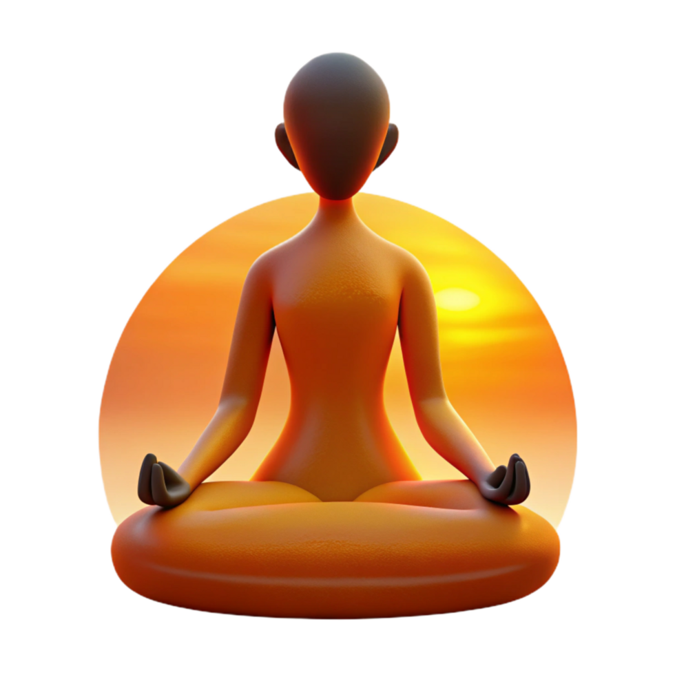 serene abstract Meditating Woman Silhouette Sunset Orange Cutout high quality png